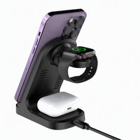 Station de charge sans fil 3-en-1 15W pour bureau, support vertical rotatif à 360 degrés pour téléphone, montre et écouteurs, idéale pour le bureau et la maison