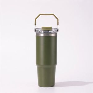 Mug de voyage isotherme en acier inoxydable 20oz 30oz avec poignée, double paroi sous vide, couvercle, paille et base antidérapante, anti-fuite - Product Image 2