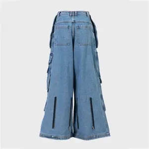 سراويل جينز فضفاضة للرجال ذات جيوب متعددة عالية الجودة للبيع بالجملة من المصنع سراويل جينز فضفاضة مستقيمة من قماش الدنيم بأحجام متنوعة