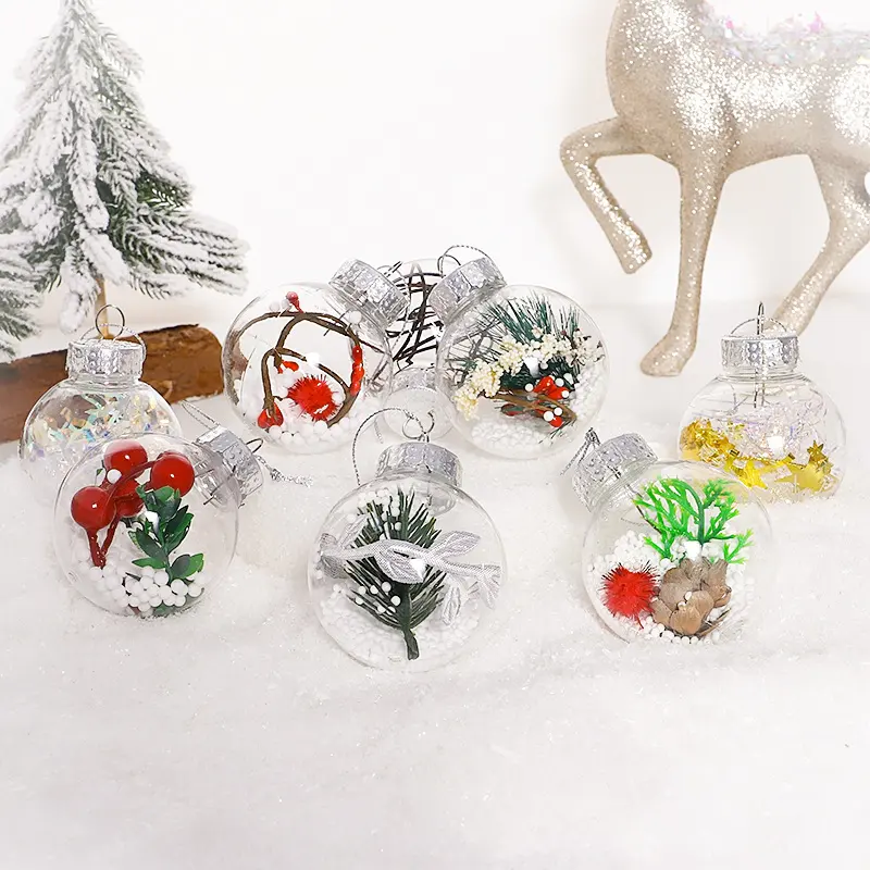 क्रिसमस के लिए 12 6 सेमी/8 सेमी प्लास्टिक खोखली गेंदों के साथ पारदर्शी क्रिसमस बॉल उपहार बॉक्स