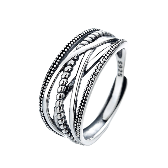 Wholesale 925 Sterling Silver Stackable Band Ring Beaded Band Bezel Setting Classic Adjustable Ring Fine Jewelry For Women Wear
