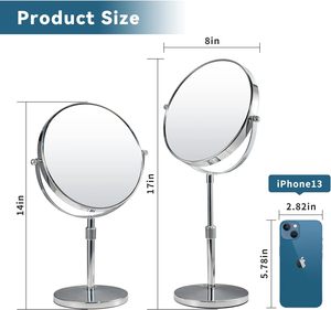 Height Adjustable Chrome Black Finish 8 Inch <strong>7X</strong> Tabletop Makeup <strong>Mirror</strong> - Product Image 3