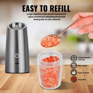 Gravity Electric Salt and Pepper Grinder <b>Set</b>,Rechargeable Automatic Salt and Pepper Mill,LED Light Adjustable Coarseness Salt - Product Image 3