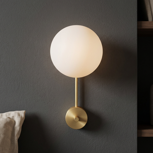 White Glass Ball <b>Wall</b> <b>Sconce</b> Brass Finish Socketless <b>Wall</b> Lamp Modern Decorative <b>Light</b> for Bedroom Bathroom - Product Image 1
