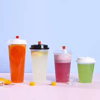 Gobelet en plastique jetable de 500ml avec logo personnalisé Gobelet en plastique pour boisson, thé au lait Gobelet en plastique transparent injecté en PP avec couvercles