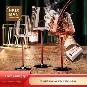 Verre à vin de <span class=keywords><strong>Bordeaux</strong></span> en cristal de luxe léger, design moderne et minimaliste, avec base concave rouge et noire, idéal comme cadeau - Product Image 1