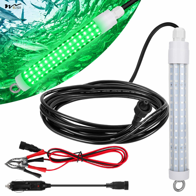 LED Underwater Fishing Light 8" 10.5W DC 12V 1000ML Green Night Fishing Finder Attractor IP68 Submersible Boat Lamp