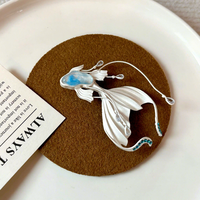 Broche Méduse en Alliage Argenté avec Incrustation de Résine Bleue, Ruban Fluide, Thème Océan, Bijoux Fantaisie, Accessoires, Vente en Gros