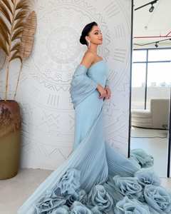 Sharon dedi SF485 lüks mavi Dubai 3D çiçek abiye pelerin A-Line uzun kadın düğün parti için balo elbisesi - Product Image 4