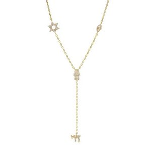 Amuleto Segno di Vita, Gioielli <span class=keywords><strong>Religiosi</strong></span> Ebraici, Collana da Donna Placcata Oro con Stella, Mano, Occhio, Charm Chai e Lariat - Product Image 3