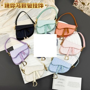 Luxury Designer <b>Inspired</b> Ruched Saddle Mini Bag Women Top Handle Crossbody Bag With D Charm - Product Image 4