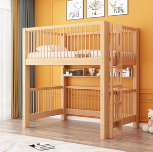 <span class=keywords><strong>Lit</strong></span> superposé en bois massif durable avec tables supérieure et inférieure de la même largeur et <span class=keywords><strong>hauteur</strong></span>, table d'apprentissage intégrée, mobilier de chambre confortable - Product Image 6