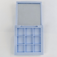 Étui de palette de maquillage écologique rectangulaire bleu clair en similicuir avec couvercle gaufré en feuille d'argent, pour poudre libre cosmétique ABS, OEM 10G