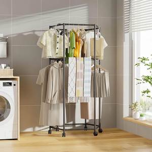 New Design Modern Movable Rectangle Detachable Double Layer Large Capacity Iron Space Saving <b>Clothes</b> Drying <b>Rack</b> Coat Organizer - Product Image 2