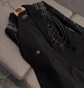 <span class=keywords><strong>Blazer</strong></span> da Donna Elegante e Aderente per Ufficio, Casual, con Linee di Strass di Lusso, Maniche Lunghe, Monopetto, Tinta Unita - Product Image 4