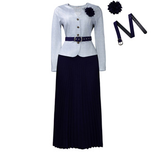 Damen Sommer Casual 2-Teiliges <span class=keywords><strong>Set</strong></span>: Karierter <span class=keywords><strong>Blazer</strong></span> & Plissierter Maxirock - Mit Gürtel & Blumenbrosche für Modebewusste - Product Image 1