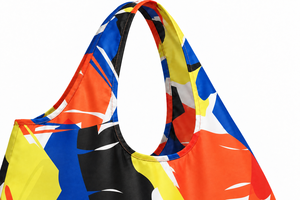Sac de courses pliable à motif géométrique, grande capacité, en tissu non tissé, réutilisable, avec poignée découpée - Product Image 4