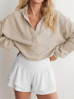 Sweat-shirt à capuche léger et oversize pour femme, col en V, coupe courte, manches longues, couleur unie, tendance printemps-automne, taille XS, personnalisable