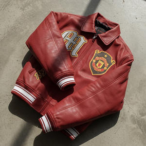 スクリーンプリント高品質刺繍レターパッチターンダウンネックジップアップブラックPUレザー防風ストリートウェアフルスリーブジャケット - Product Image 5