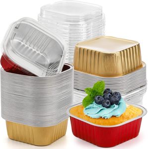 Cupcake Mold Baking Tray 300ml 10oz Square Aluminium <b>Foil</b> <b>Containers</b> Bread Disposable Aluminum Mini Loaf Pans with PLastic Lid - Product Image 1