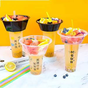 使い捨て透明テイクアウトプラスチックPPジュースソーダバブルミルクティー飲料カップ、食品パッケージスナックボウルとストロー付き - Product Image 3