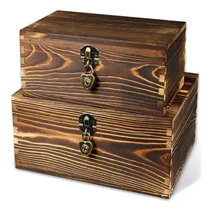 Caja <span class=keywords><strong>de</strong></span> recuerdo <span class=keywords><strong>de</strong></span> almacenamiento <span class=keywords><strong>de</strong></span> madera rústica Cofre del Tesoro con cerradura Tapa con bisagras Memoria Hobby Preservación Organizador <span class=keywords><strong>de</strong></span> archivo decorativo - Product Image 1