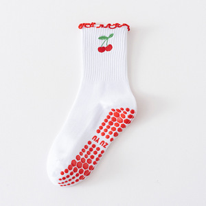 Ankle Anti slip Ruffle Design Embroidery Custom logo Cotton Girls Silicone Ballet <b>Yoga</b> <b>Pilates</b> Grip Socks - Product Image 3