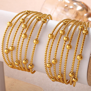 Fashion Beaded <b>Bracelets</b> Multi Layer Twisted Rope Ball Design Open <b>Cuff</b> Gold Zinc Alloy Unisex Jewelry - Product Image 2