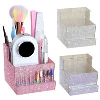 Caja de Almacenamiento Multifuncional de Plástico con Decoración de Diamantes para Brocas, Limas y Cepillos de Máquina de Uñas, Herramienta para Arte de Uñas