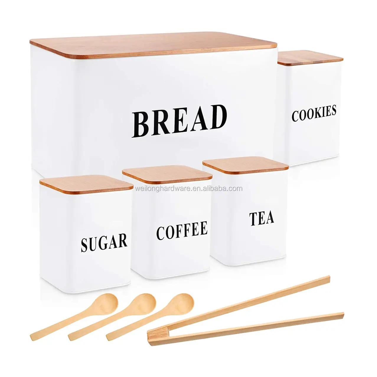 Kitchen Metal Storage Canister Tea Sugar Coffee Jar Bread Bin Set Of 5 Storage Container Bread Box