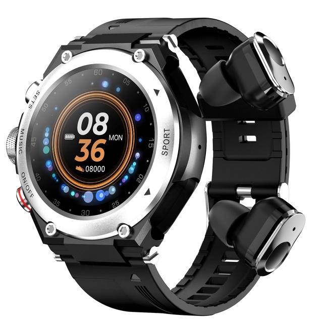 T92 Sport Smartwatch TWS Wireless Earphone Leather Oxygen Blood Monitoring for IOS Android Silica Gel IPS