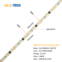 Светодиодная гибкая лента SMD2835 2-в-1 CCT, 120 светодиодов, 20 IC/м, SM16703, 24В, 8мм, 14Вт/м, цифровая, для освещения комнат, отелей, ресторанов
