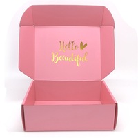 Meilleur prix, boîte d'expédition en carton ondulé rose avec logo personnalisé, écologique et réutilisable, avec estampage à chaud doré pour l'emballage de cadeaux