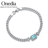 Gelang Rantai Charm Tourmaline Potongan Emerald Paraiba Buatan Laboratorium Desain Asli untuk Wanita 1.5ct Perak Sterling 925 Hadiah Mewah