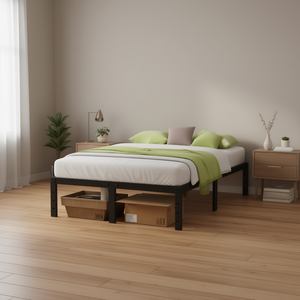 Heavy Duty Black Metal <b>Bed</b> Frame <b>With</b> <b>Under</b> <b>Bed</b> Storage 18 Inch Steel Industrial Design Bedroom Furniture - Product Image 2