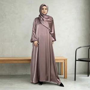 Custom 2026 Premium Nida Line Elegant Polyester Islamic Abaya <b>Dress</b> Ruffle Sleeves Front Zipper Summer Women's MAXI Length - Product Image 1