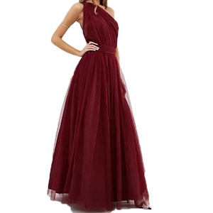 Elegante una spalla a pieghe maxi tulle cina abiti da sposa da sposa - Product Image 6
