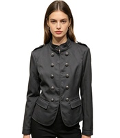 Blazer pour femme à col montant, croisé, avec épaulettes, coupe ajustée, veste courte, uniforme de bureau formel noir