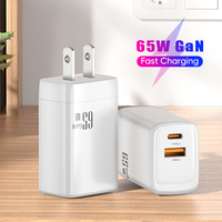 Adaptateur secteur 65W GaN US EU UK Plug | Chargeur mural de voyage à charge rapide à double port TYPE-C USB-A