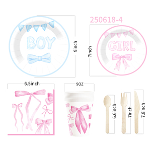 DAMAI Nuevo Juego de Vajilla Desechable Personalizado con Temática de Baby Shower, Platos de Papel para Postre y Cena, Vasos, Servilletas, con Lazo Rosa - Product Image 5