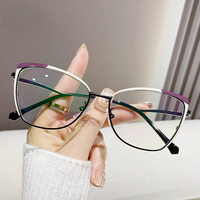 MK24070101 Nuevo Diseño de Moda, Monturas Ópticas Metálicas Estilo Ojo de Gato para Mujer, Lentes Transparentes con Filtro de Luz Azul, Gafas
