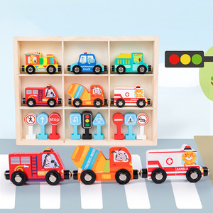 Crianças <span class=keywords><strong>Road</strong></span> Sign Model Toy Set Ambulância Carro de madeira & Fire Police Transporte com faixa etária para faixa etária 5 a 7 anos