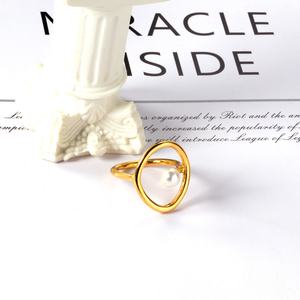 <b>Pearl</b> with a Sense of Design Stainless Steel 18K Gold Plated <b>Rings</b> Jewelry for Men Women - Product Image 4