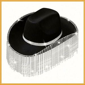 Sombrero de Vaquero con Borlas de Diamantes de Imitación de 12 cm, Sombrero de Vaquera Rosa Personalizado para Fiesta Rave Jazz - Product Image 3