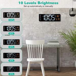 DB <b>Digital</b> <b>Wall</b> <b>Clock</b> 15.7in Rectangular LED Display Remote Control 12 24Hr Format Modern Design Living Room Office Bedroom - Product Image 4