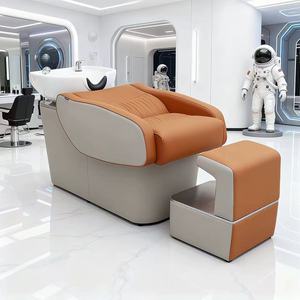 Sillón Moderno para Lavado de Cabello, Sofá de Cuero PU para Salón de Belleza, Color Beige Naranja, Muebles para Estudio de Belleza - Product Image 1