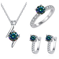 Conjunto de Joyería de Moissanita Certificada GRA, Plata de Ley 925, Anillo de Boda para Mujer, Pendientes, Collar de Cadena con Dijes de Moda