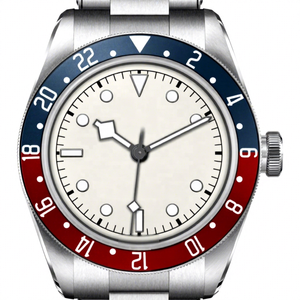 LOGO Montre mécanique GMT en acier inoxydable pour hommes, 40 mm, analogique, chronomètre sportif, double fuseau horaire, fermoir pliant - Product Image 1