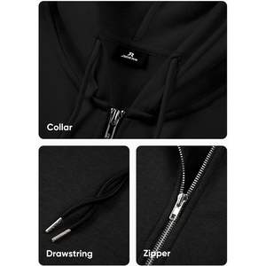 JMIERR Sweats à capuche en coton avec cordon de serrage pour hommes, sweats à capuche en molleton à fermeture éclair complète, anti-rides, anti-rétrécissement, sérigraphié à motif uni - Product Image 4