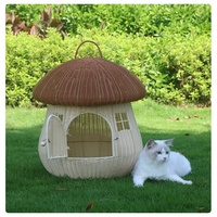 Abri décoratif pour animaux de compagnie en forme de champignon, imitation rotin, pour chats et chiens, niche fermée pour animaux de compagnie, lit pour chat pour l'extérieur et la maison
